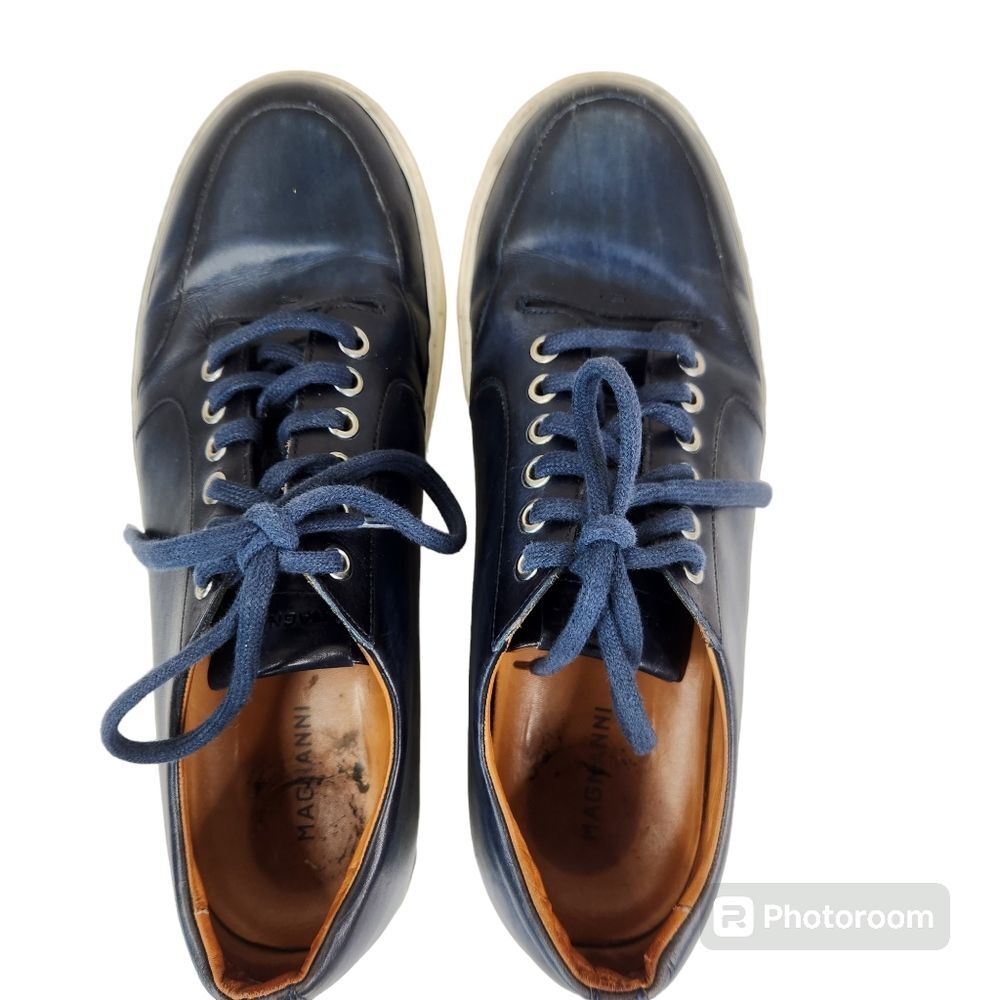 Magnanni Mens Navy Blue Leather Low Top Casual Lace Up Sneakers 9M - Picture 5 of 10